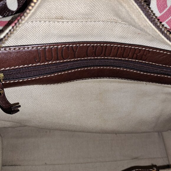 VINTAGE JUICY COUTURE-Y2K Geometric Pink/Brown Tote-Large Leather Charm-Excellen - Picture 10 of 13